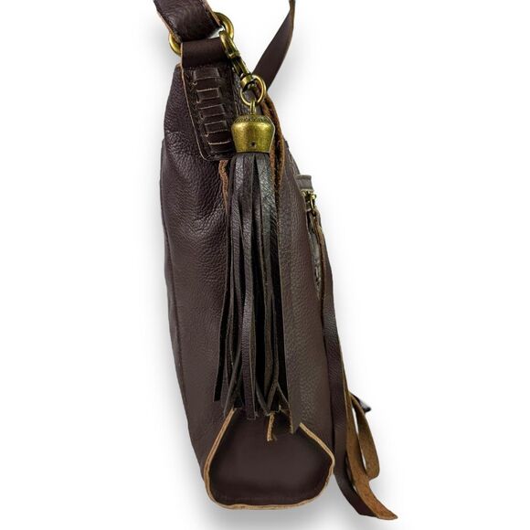 Lucky Brand Vintage Crossbody Hobo Shoulder Bag Tassels Brown Leather Western - Picture 10 of 14